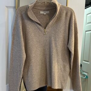 Like new LOFT Taupe Ribbed Quarter-Zip Pullover
